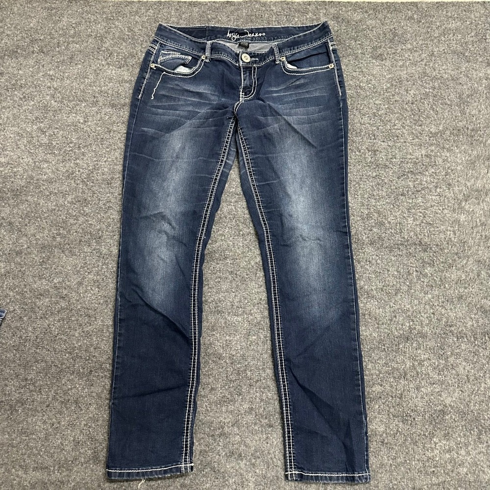 Ariya Jeans Jeans Womens Size 13/14 Blue Slim Straight Contrast Stitch Distress